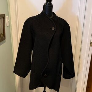 Black vintage Italian designer Mila Schon Women's Coat. Distinctive Luxury.